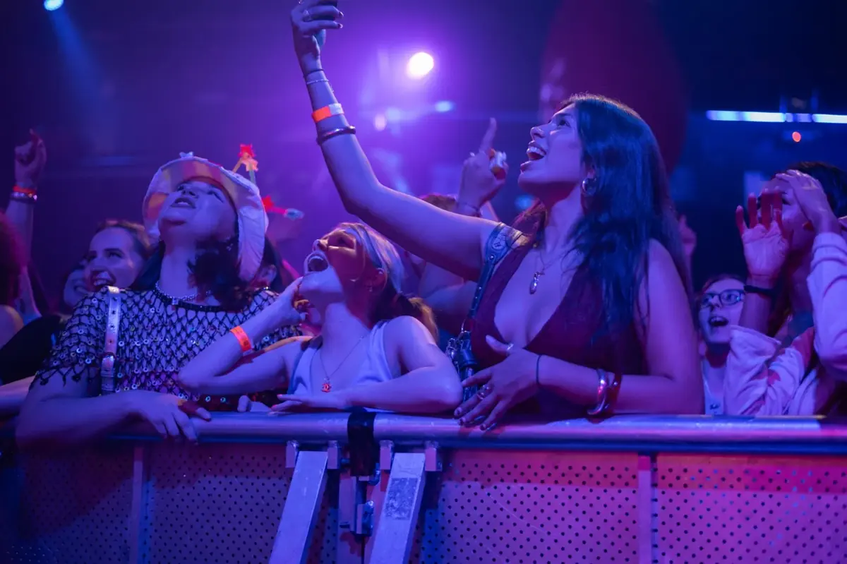 The crowd at the barrier at a Glitterbomb club night